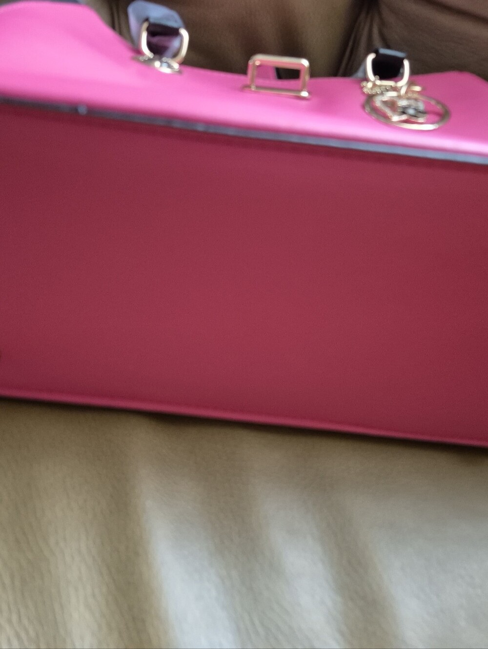 Pink and Black Structured Satchel with Gold Accents - Picture 6 of 9